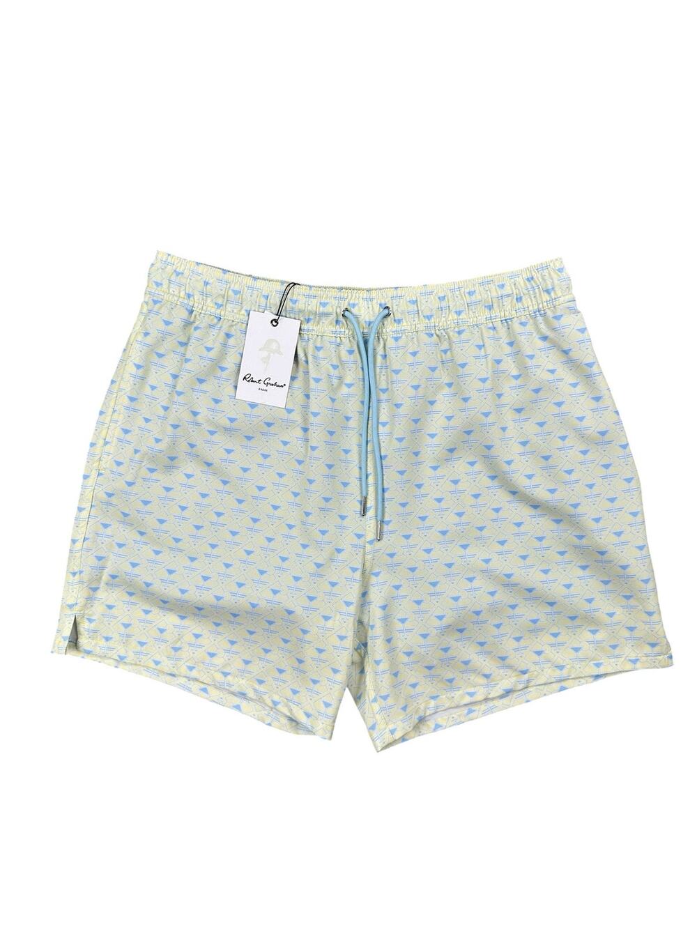 Robert Graham Martini Tower Swim Trunks Yellow Blue White — Medium